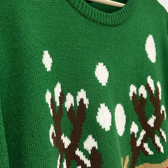 Rumors Genuine Brand Green Reindeer Santa Christmas Sweater Ladies Size Large - Picture 3 of 5